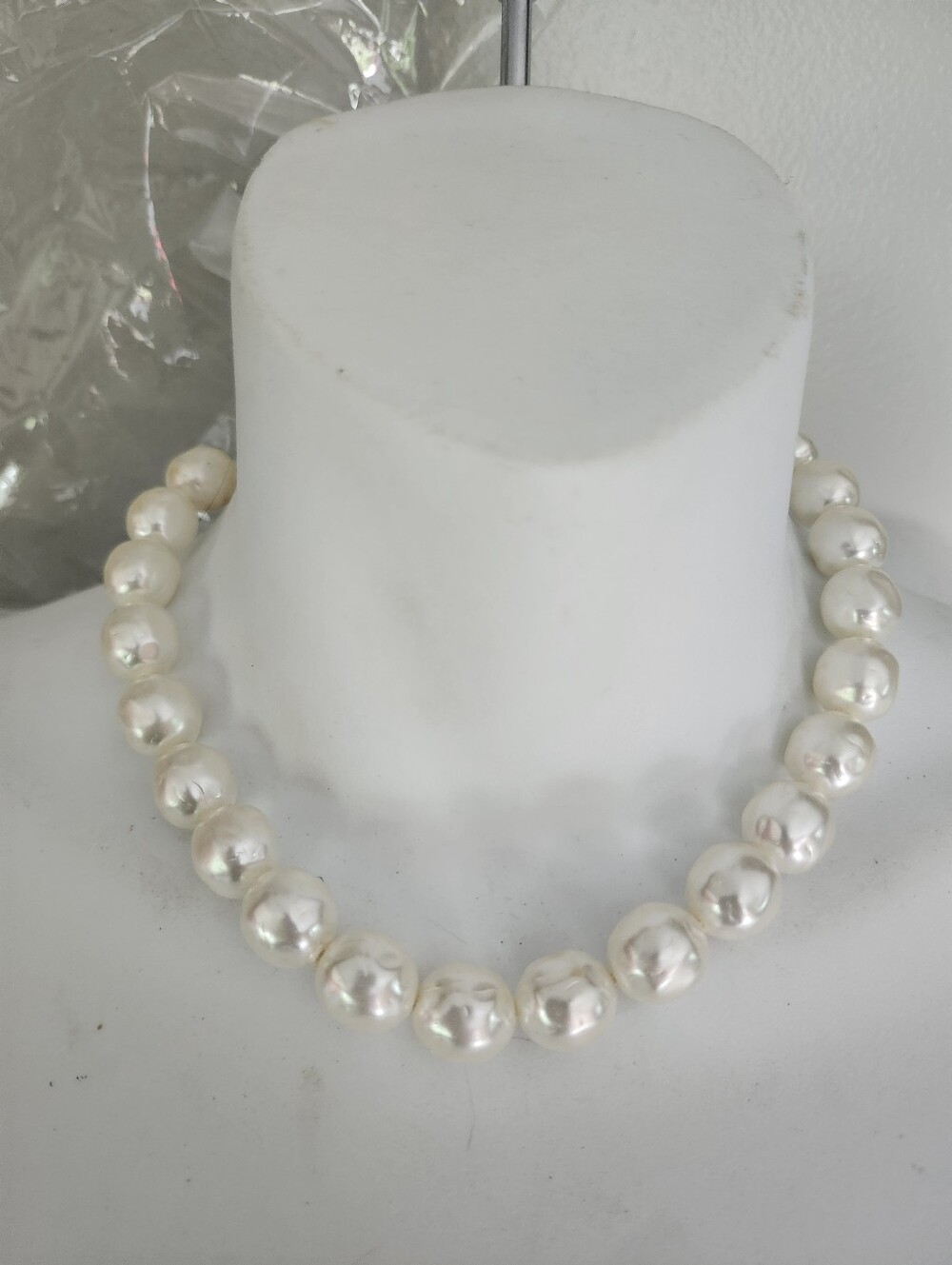Classic Large White Faux Pearl Necklace - 15 - 17 Inches